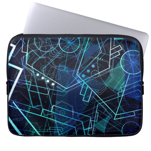 Capa Para Notebook Abstract Digital Geometric Data Blue Art (Frente)