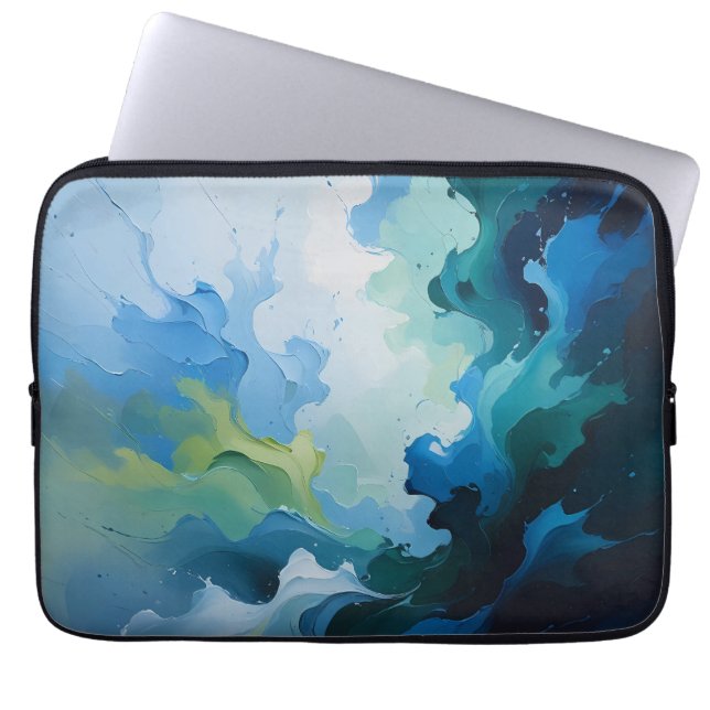 Capa Para Notebook Abstract Ocean Breeze – Fluid Blue & Green Art (Frente)