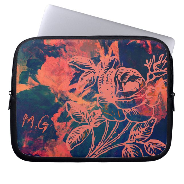 Capa Para Notebook Abstract Red Rose Art Monogram (Frente)
