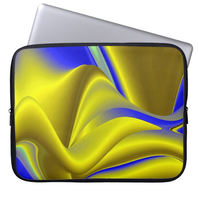 Capa Para Notebook abstrato 3D em azul Dourado amarelo verde (Frente)