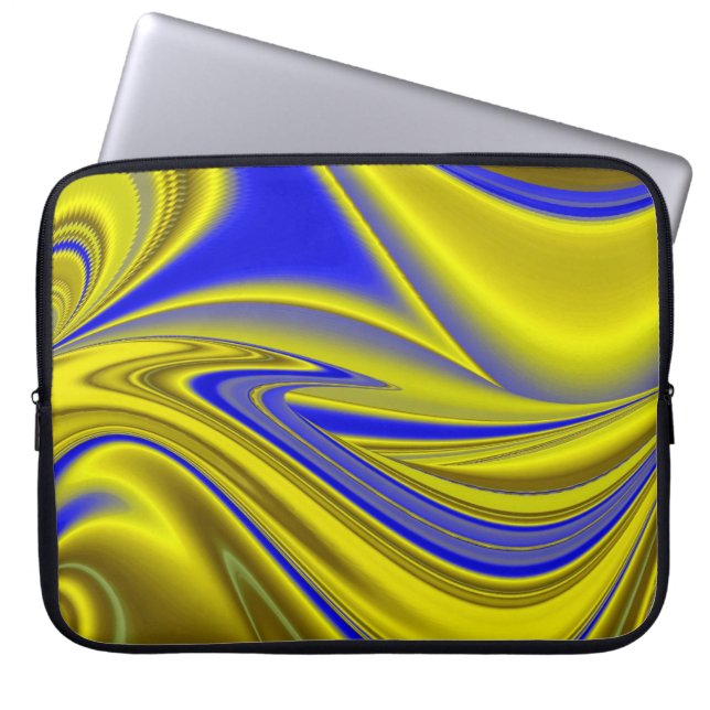 Capa Para Notebook abstrato 3D em azul Dourado amarelo verde (Frente)