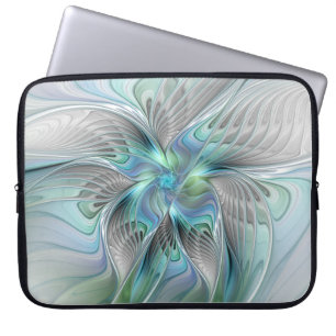 Capa Para Notebook Abstrato Azul Borboleta Verde Fantasia Arte Fracta