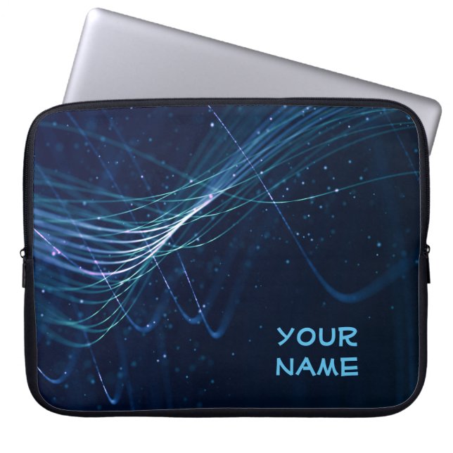 Capa Para Notebook Abstrato Azul escuro com nome personalizável (Frente)