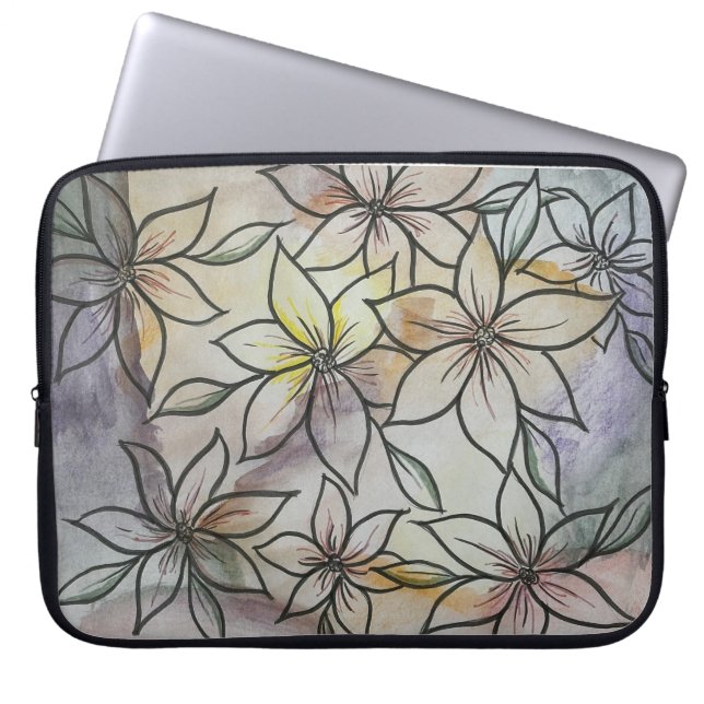 Capa Para Notebook Abstrato de aquarela com design floral forrado pre (Frente)