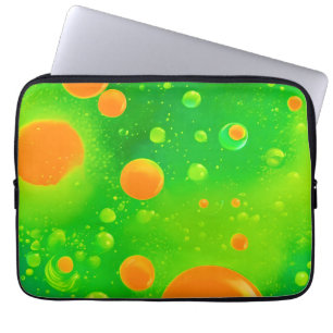 Capa Para Notebook Abstrato de Arte Laranja e Bolha Verde