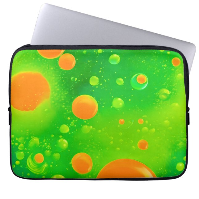 Capa Para Notebook Abstrato de Arte Laranja e Bolha Verde (Frente)