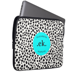 Capa Para Notebook Abstrato de Cachorro Dalmático Monograma Azul Aqua