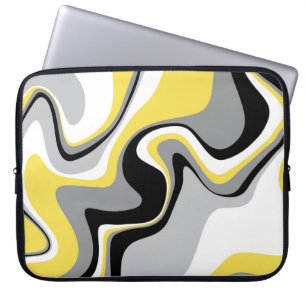 Capa Para Notebook Abstrato de Fluido Preto e Amarelo