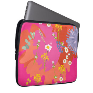 Capa Para Notebook Abstrato de Jardim Floral Laranja-Rosa-Quente
