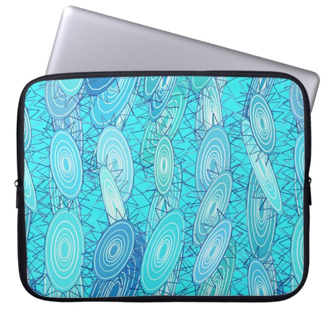 Capa Para Notebook abstrato de "Vinil Blues" - turquesa, azul, branco (Frente)