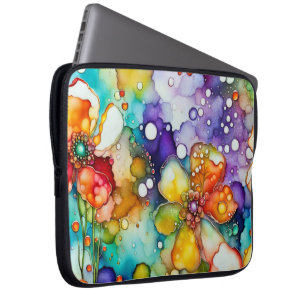 Capa Para Notebook Abstrato Floral e Bolhas