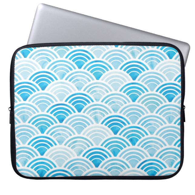 Capa Para Notebook Abstrato geométrico sem costura, com água azul (Frente)