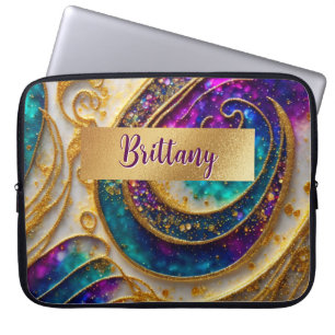 Capa Para Notebook Abstrato Glam Moderno com Púrpura de Álcool e Dour