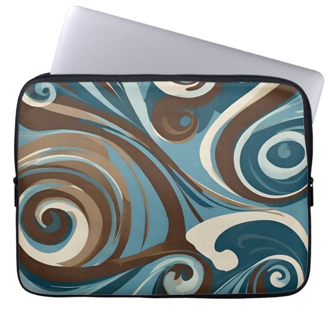 Capa Para Notebook Abstrato Marrom, Azul e Creme (Frente)