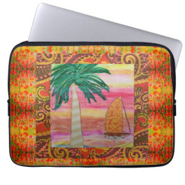 Capa Para Notebook Abstrato Palm Tree and Sailboat