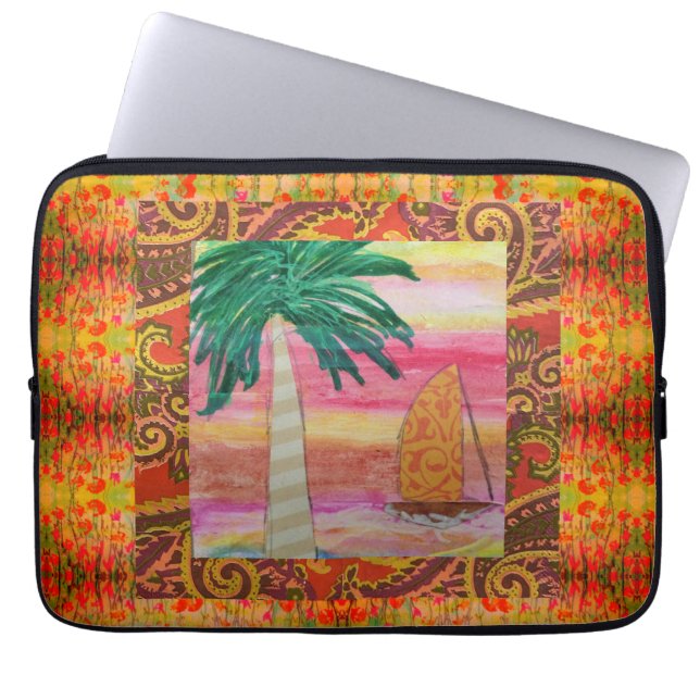 Capa Para Notebook Abstrato Palm Tree and Sailboat (Frente)