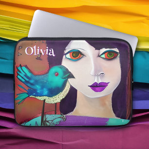 Capa Para Notebook Abstrato Rapariga e Púrpura e Teal Personalizados