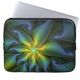 Capa Para Notebook Abstrato Star, Ouro Verde brilhante Arte Fractal