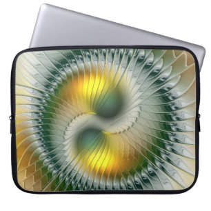Capa Para Notebook Abstrato Verde Yin Yang - Fractal Colorido