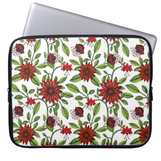 Capa Para Notebook abstrato vermelho e folhas verdes em branco