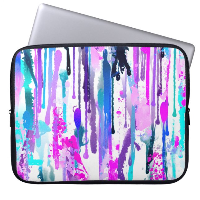 Capa Para Notebook Abstrato Watercolor Drives Blue Turquoise Pink (Frente)