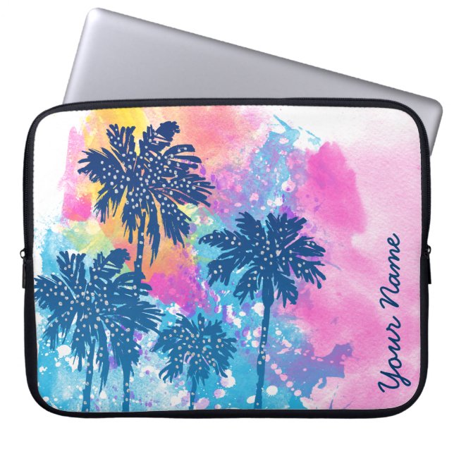 Capa Para Notebook Abstrato Watercolor Palm Sunset Trees Personalizad (Frente)
