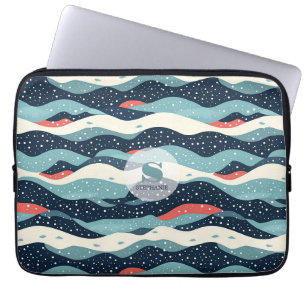 Capa Para Notebook Abstrato Wavy Lines com pontos de floco de neve