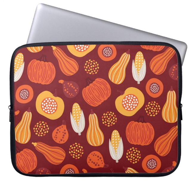 Capa Para Notebook Ação de Graças Pumpkin Brown Seamless Pattern. (Frente)