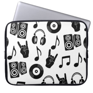 Capa Para Notebook Acessórios Musicais: Padrão de Vintagem Monocromát