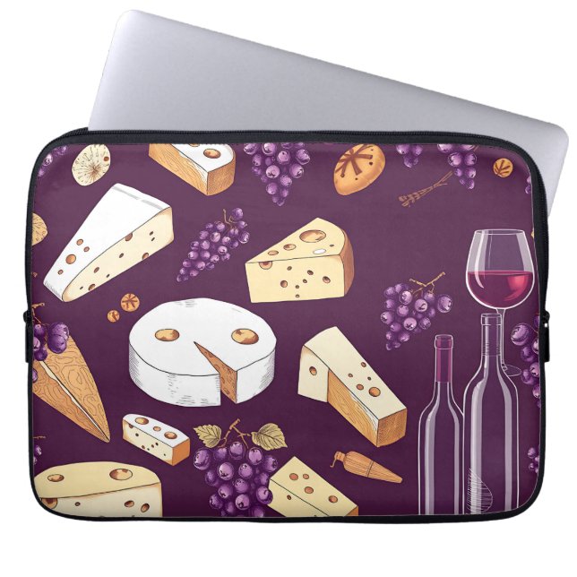 Capa Para Notebook Acompanhamento de Vinho e Queijo Gourmet Desenhado (Frente)