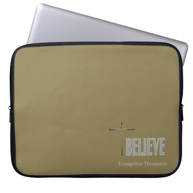Capa Para Notebook Acredite no nome personalizado da Cruz Cristã Mulh (Frente)