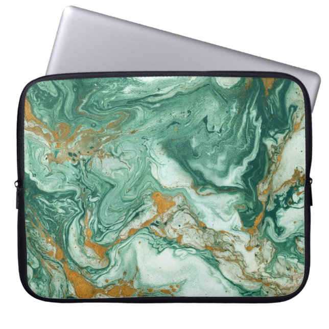Capa Para Notebook acrílico ouro-verde: textura de mármore. (Frente)