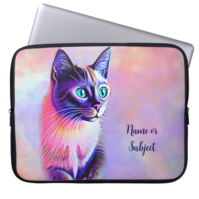 Capa Para Notebook Adicionar texto de nome, Pastéis pintados com gato (Frente)