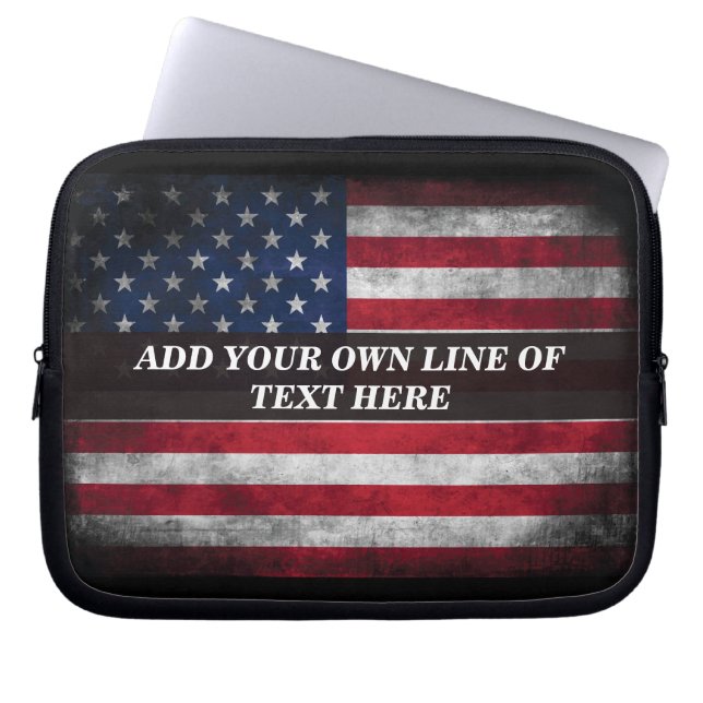 Capa Para Notebook Adicione seu texto na bandeira americana  (Frente)