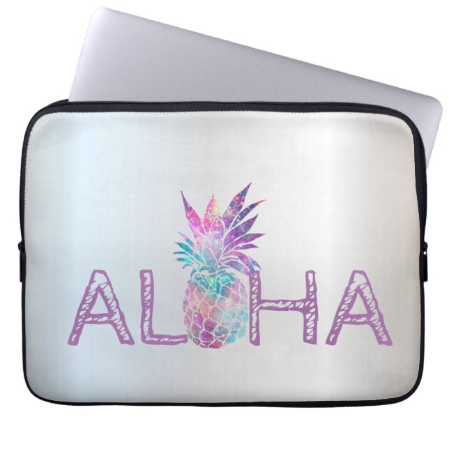 Capa Para Notebook Adorável Aloha Abacaxi Havaiano, Prata (Frente)