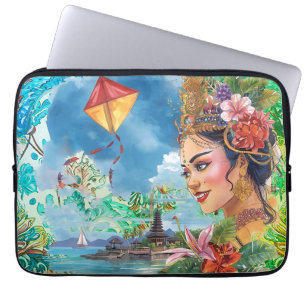 Capa Para Notebook Adorável dançarina de Bali e padrão tropical