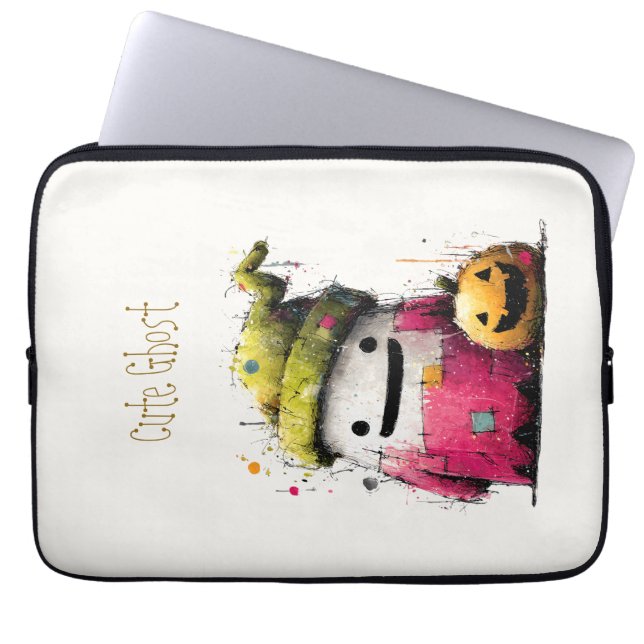 Capa Para Notebook Adorável Fantasma de Patchwork em Aquarela no Hall (Frente)