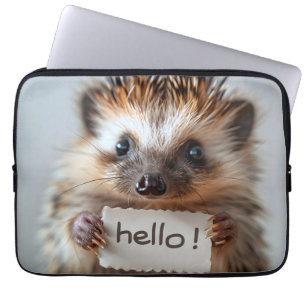 Capa Para Notebook Adorável Hedgehog Segurando "Olá!" Assinar