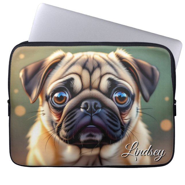 Capa Para Notebook Adorável Pug Close up | Cachorro Fofo Personalizad (Frente)
