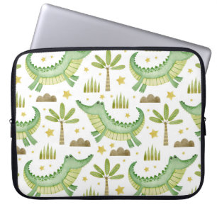 Capa Para Notebook African Safari: Crocodilo de Aquarela e Palmeiras