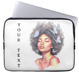 Capa Para Notebook Afro Beauty with Butterflies – Watercolor Portrait