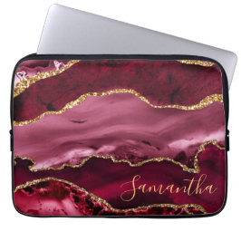 Capa Para Notebook Ágata Marmore Glitter Vermelho e Dourado Falso