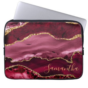 Capa Para Notebook Ágata Marmore Glitter Vermelho e Dourado Falso