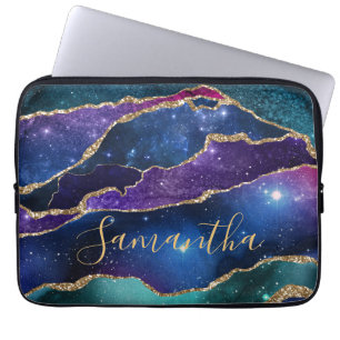 Capa Para Notebook Agato da Galáxia Roxo e Azul com brilho dourado f