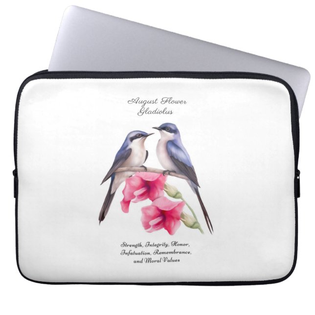 Capa Para Notebook Agosto Mês de Nascimento Flor Gladiolus com Aves (Frente)