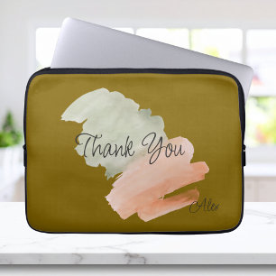 Capa Para Notebook Agradecimento Aquarela Rosa e Verde Nome Personali