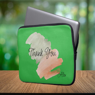 Capa Para Notebook Agradecimento Aquarela Rosa e Verde Nome Personali