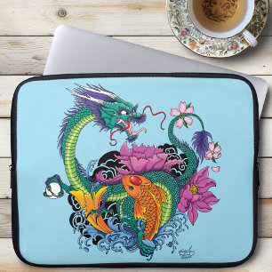 Capa Para Notebook Água Dragão e Koi
