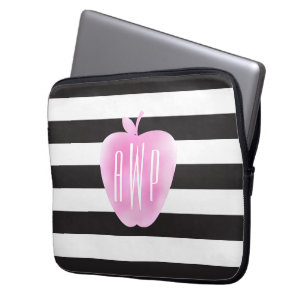 Capa Para Notebook Aguarela cor-de-rosa Monogrammed Apple + Listras