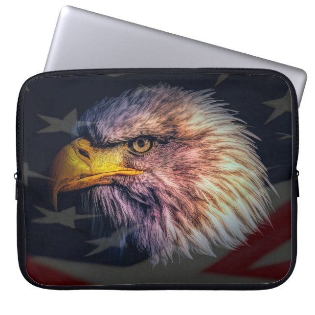 Capa Para Notebook Águia Balda Americana com Bandeira (Frente)